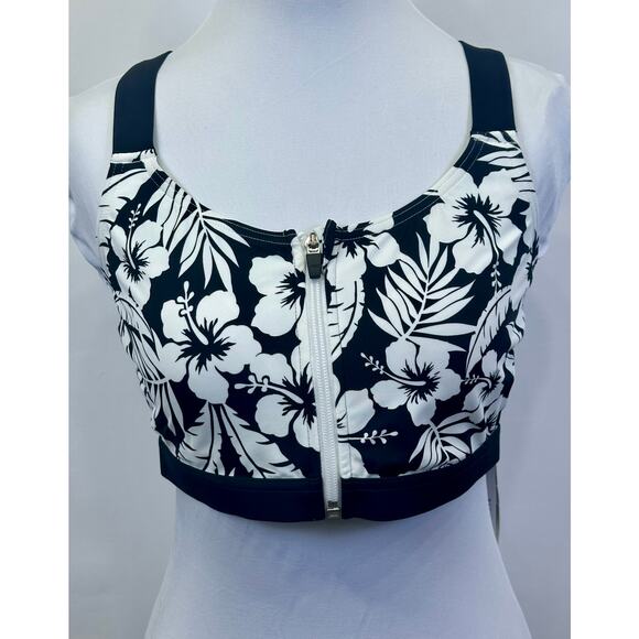 Lands’ End Black & White Floral Zip Front Bikini Vest Top Size Small NWT - Picture 1 of 8